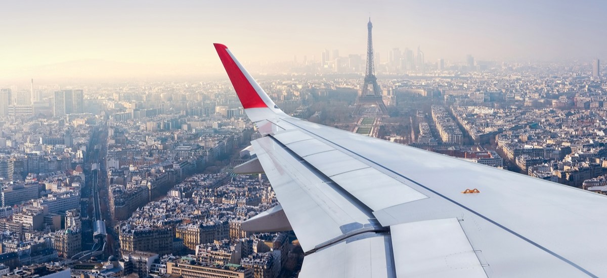 view from wing of plane of Paris