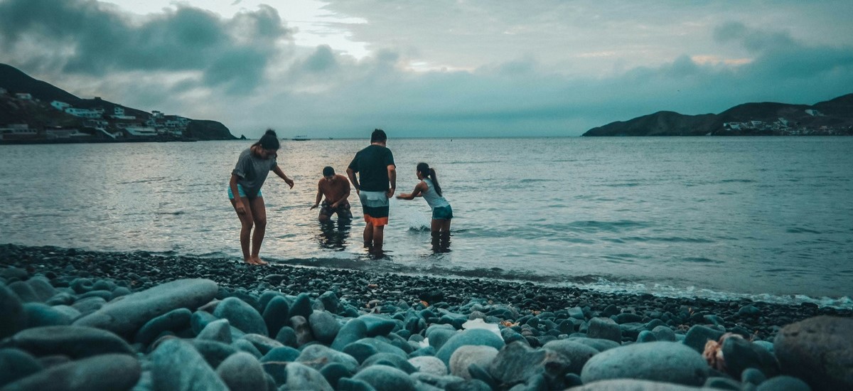 family on Irish coast