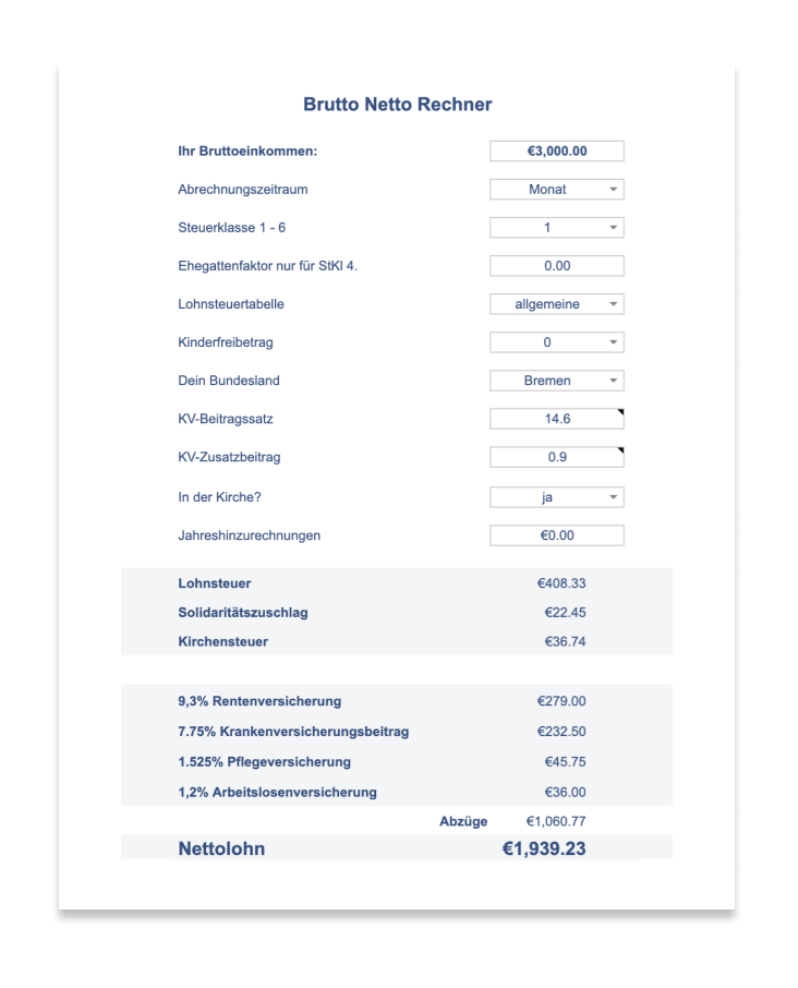 Nettogehalt berechnen