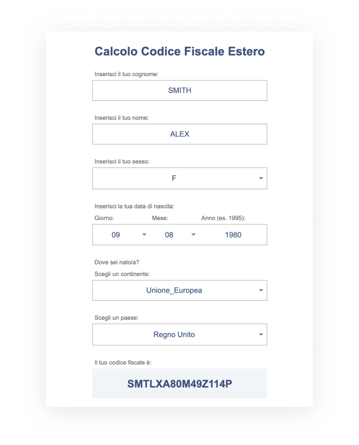 calcolo codice fiscale estero