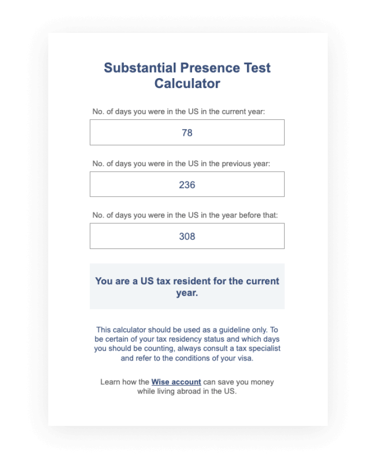substantial presence test calculator